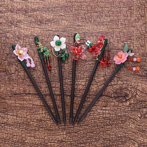 Ancient Ebony Hairpin With Tassels Step Sway Chinese Style Hair Sticks Hair Accessories For Women Wedding Bride Crystal Headband