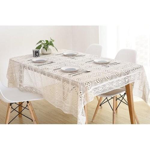 Table cloth for vintage garden hollowed-out cotton hemp oval table cloth,Lattice Lace Simple Round Table Cloth