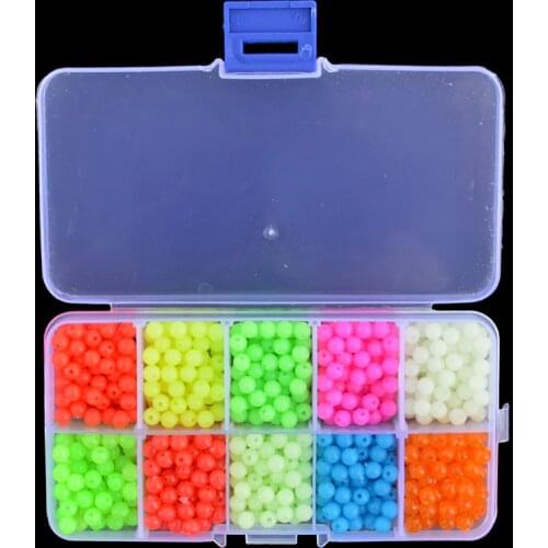 Luminous Fishing Beads 1000pcs/set 10 Colors Plastic Floating Fluorescent Fishing Beads Diameter 5mm with Box Package