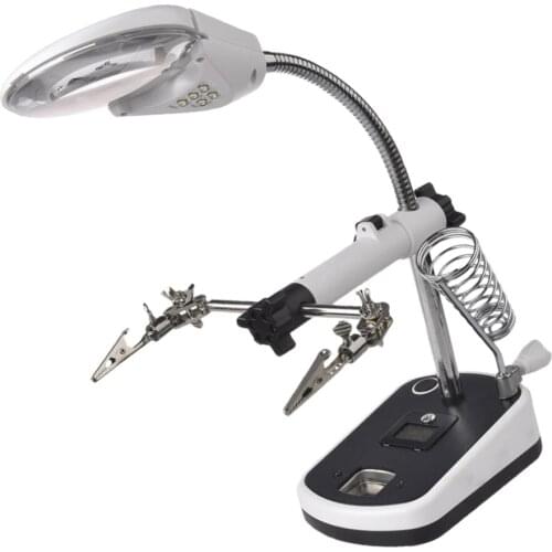 Hands Free LED Light Magnifier Alligator Auxiliary Clip Stand Desktop Magnifying Tool for Soldering Welding