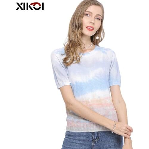 XIKOI Summer Women Oversized T-shirt Knitted Short Sleeves O-neck Pullovers Jumper Computer Knitted Soft Sweaters Multicolor