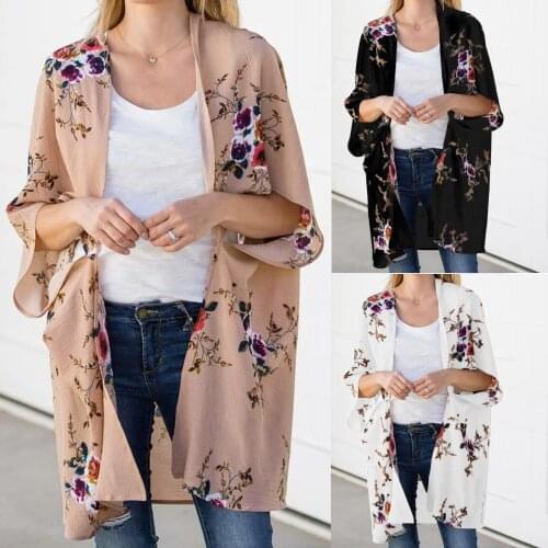 Womens Swimsuit Beach Cover Ups Loose Print Chiffon Cardigan Swimwear Cover Ups Sunscreen Coat Beach Bikini Blouse Tops Pareo