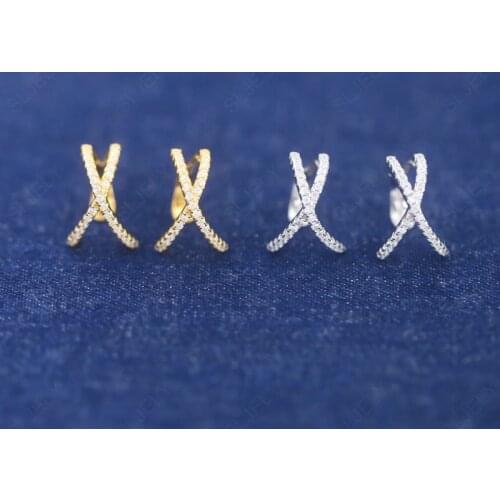 SLJEL Fashion Real 925 Sterling Silver Exquisite Cross Ear Bone Cuff Paved Zirconia Stone Clip Earrings Women Fine Brand Jewelry