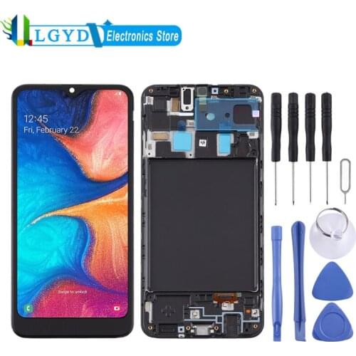 TFT Material LCD Screen and Digitizer Full Assembly With Frame for Samsung Galaxy A20 / SM-A205F(EU Version) Touchscreen Repair