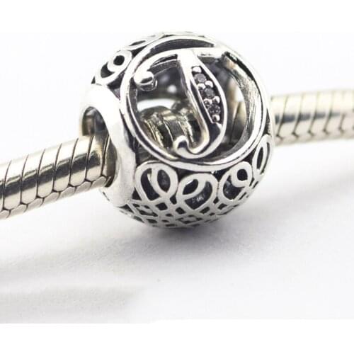 100% 925 Sterling Silver Beads Alphabet Vintage T Charms Fit Original Pandora Bracelet Women DIY Jewelry Making Gift Kralen