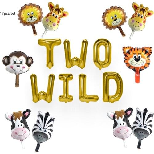 16inch Two Wild Foil Balloons Jungle Safari Animals Balloons Baby Girl Boy Happy Birthday Party Decoration Supplies Ballon