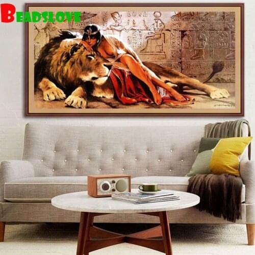 5D Diamond Painting Beauty With Beast A Girl With A Lion Diy Handmade Full Square Round Embroidery Wedding Decoration