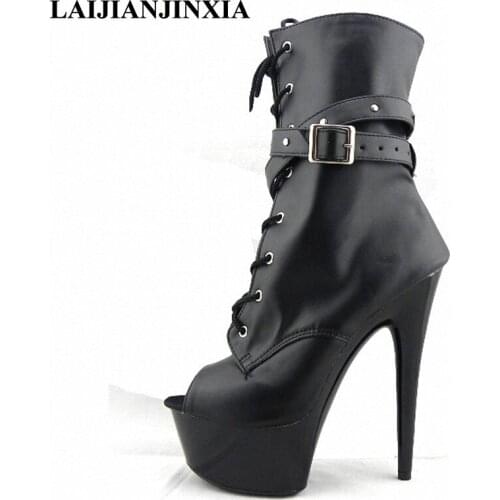 Ultra thin heels boots sexy peep toe womens shoes 15cm fashion magazine boots black Fetish High Heel Shoes 6 inch ankle boots