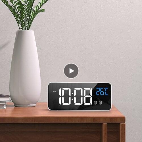 LED Mirror Alarm Clock Voice Control Digital Snooze Table Clock Wake Light Electronic Temperature Display Home Decoration Clock