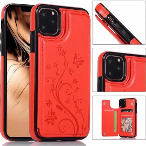 Embroidery For iPhone 11 pro XR XS max Case Leather Plug-in card bracket Flip phone Cover For iPhone SE X 8 7 6 6s plus Case