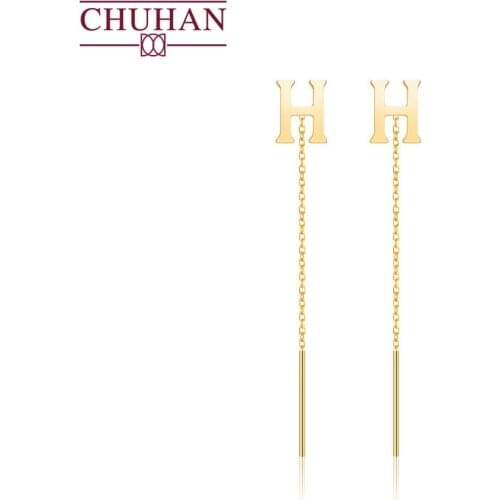 CHUHAN Real 18K Gold H Drop Earrings AU750 Letter H Earrings Commemorative Meaning Gifts for Women Fine Jewelry Wholesale