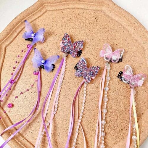 CN 2Pcs/Set Baby Girls Shiny Butterfly Hair Clips Flower Bow Ornament Hair Clips Children Lovely Hairpins Kids Hair Accessories