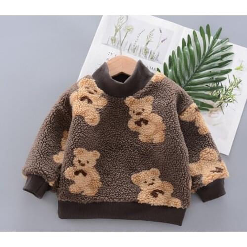 Children Autumn and Winter Plus Velvet Warm Clothing Toddler Baby Cartoon Bear Sweatshirts Boys Girls Sweatshirts Pullovers 1-4T