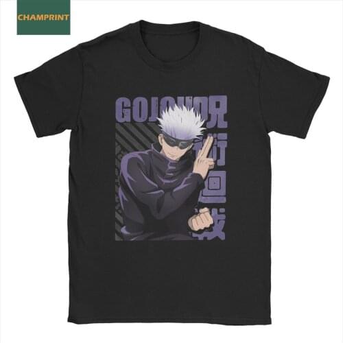 Mens T-Shirts Jujutsu Kaisen Satoru Gojou Gojo Vintage 100% Cotton Tees Short Sleeve T Shirts Crew Neck Tops Adult