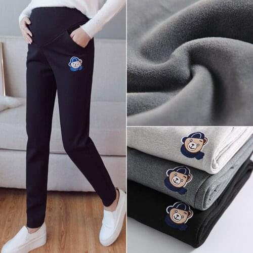 High Waist Cotton Casual Maternity Pants Winter Maternity Leggings Warm Trousers Plus Velvet Sports Clothes for Pregnant Women