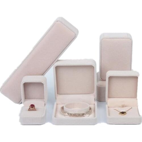 Beige Series 100PCS/LOT Velet Jewelry Packaging Box Customized LOGO Display Box Ring Necklace Bracelet Storage Box
