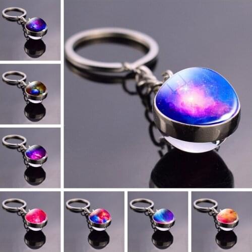 Colorful Nebula 20mm Glass Ball Keychain Fashion Cabochon Dome Jewelry Pendant Astro Universe Key Ring Creative Accessories Gift