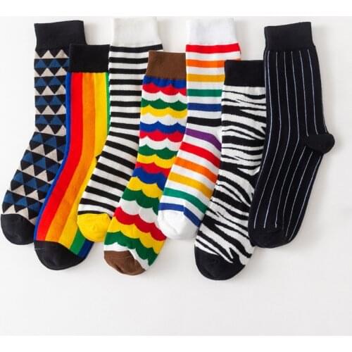 LGBT Funny Stripe Rainbow Novelty Winter Sports Streetwear Skateboard Female Cotton Socks Cute Warm Short Happy Women Men Socks