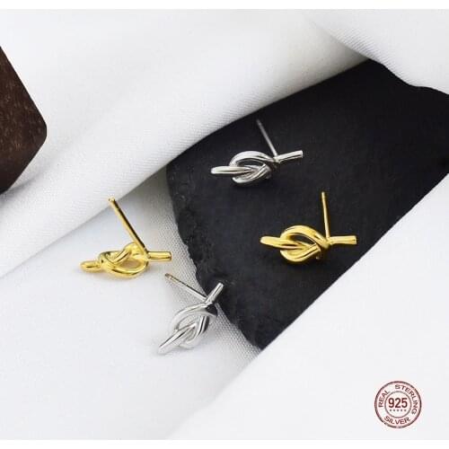 LKO S925 Sterling Silver Charm Earrings Of Trendy Jewelry Simple Vintage Weave Knot For Women Birthday Party Accessories