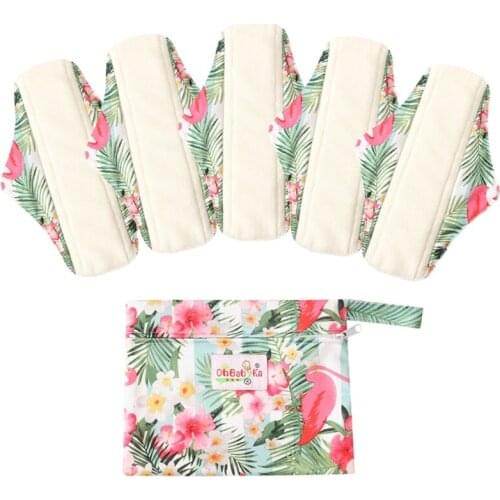 5 Pcs Menstrual Pads with 1 FREE Waterproof Wet Bag Reusable Washable Sanitary Towels Pads Bamboo Napkins Postpartum Nursing Pad