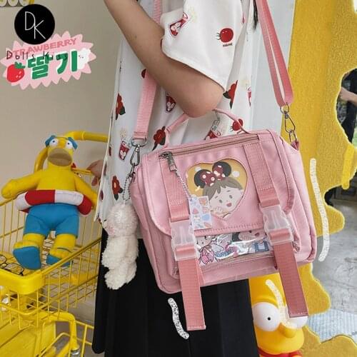 Girls Cute Transparent Waterproof Messenger Bag Ladies Kawaii Shoulder Bag Japan Harajuku Style Small Square Bag Student ITA Bag
