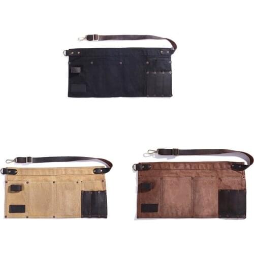 Multi Pocket Apron for Women Real Leather Canvas Half Apron Pocket Waitress Teacher Vendor Utility Server Cosmetic Apron