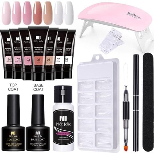 15Pcs/set Manicure Set Nail Extension Gel Kit with UV Lamp Acrylic Quick Building Gel Polish Nail Cleaner Tool