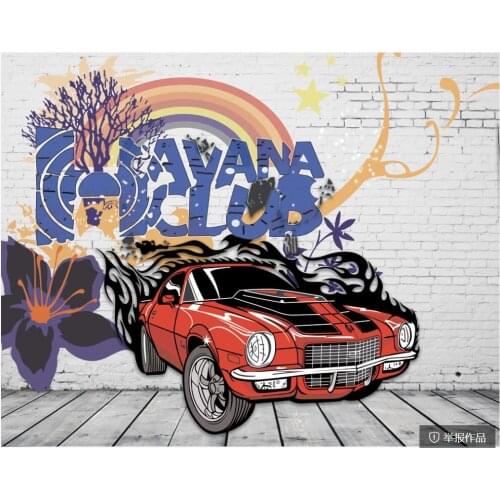 Custom photo mural 3d wallpaper Brick wall cartoon car graffiti rainbow home decor living room wallpaper for walls 3 d