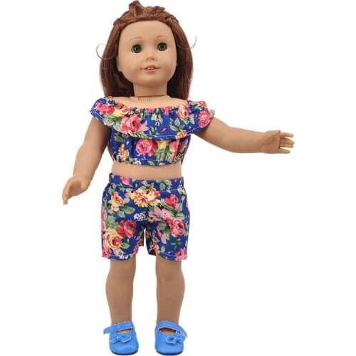 Doll Clothes Blue flowers Suit Fit 18 Inch American&43cm Baby New Born Doll Accessories,OG Childrens Toys