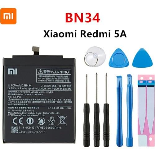 Xiao mi 100% Orginal BN34 3000mAh Battery For Xiaomi Redmi 5A 5.0" BN34 High Quality Phone Replacement Batteries +Tools