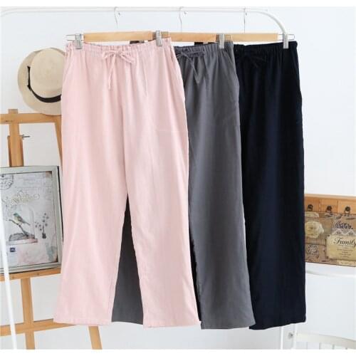 Autumn Couples Cotton Gauze Sleep Pants Ladies Home Tie Pajama Pant Mens Bottom Pants Sleeping Pants Woman Pajama Bottoms