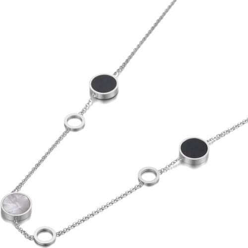 Goth Stainless Steel 6Pcs Geometric Disc Charm Pendant Necklaces Acrylic & Shell Bohemia Necklace For Women N20087