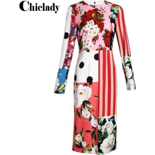 CHICLADY Women Autumn Fashion Designer Party Midi Dress Long Sleeve High Waist Floral Print Ladies Bodycon Pencil Dresses 2021