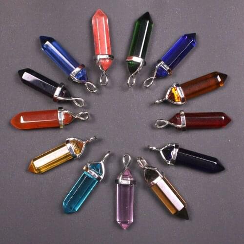14 Colors Bullet Shape Vintage Natural Stone Pendant Statement Crystal Gem Stone Quartz Pendants for Women Fashion Jewelry