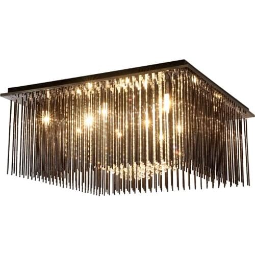 Black Crystal Living Room Ceiling Lamp Square Stainless Steel Top Luxury Hotel Lobby Bedroom Ceiling Lighting Fixture