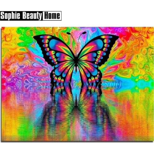 Needlework 5D Diamond Painting Cross Stitch Animal Color Butterfly Diamond Embroidery Full Drill Diamond Mosaic Picture 18A138