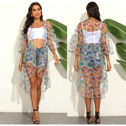 Sexy Bathing Suit Cover Ups See-through Beach Cover Up Bikini Fishnet Dress Long Sleeve Mesh Sheer Beach Wear 2021 New Cover-ups