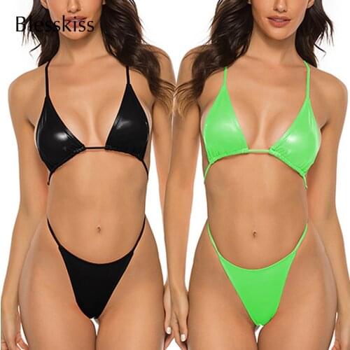 Sexy Neon Thong One Piece Swimsuit Women 2021 Padded Tiny Micro Shiny Glitter Swimwear Swimming Suit For Ladies Bathing Suits