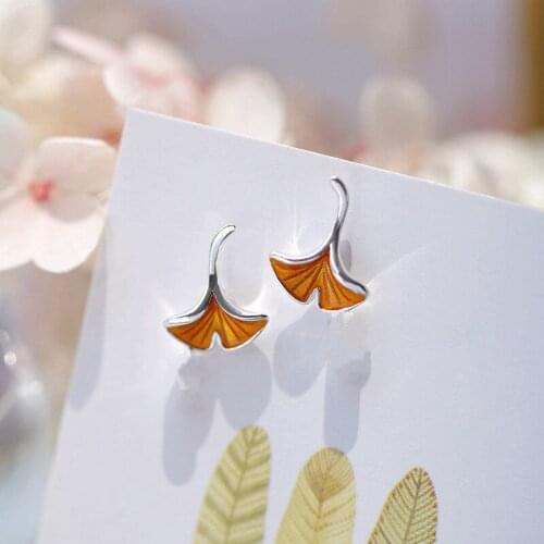 Plant Yellow Ginkgo Biloba Leaf Stud Earring Real Earrings for Women Girl Fashion Female Jewelry Gift