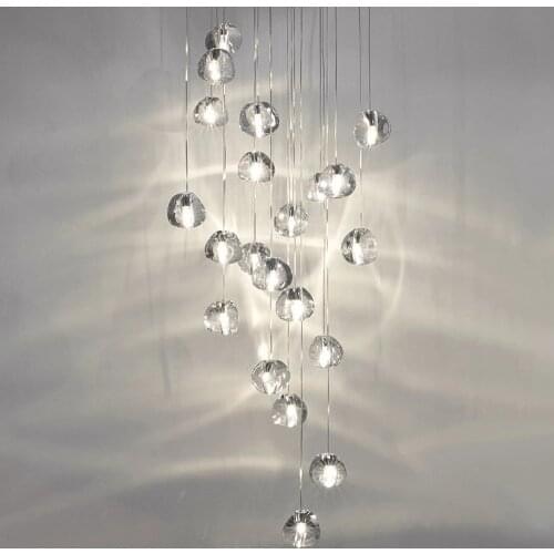 Modern K9 Crystal LED Pendant Lights Staircase Long Chandeliers Villa Living Room Rotary Duplex Building Large Indoor Lighting