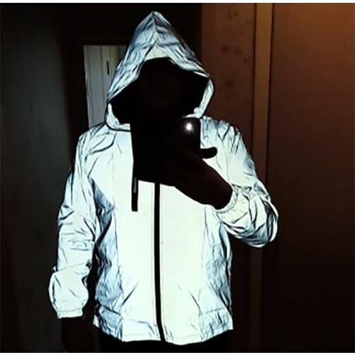 Reflective Jacket Men Boys Light Hoodies Women Jackets Hip Hop Waterproof Windbreaker Hooded Streetwear Couple Man Oversize Coat