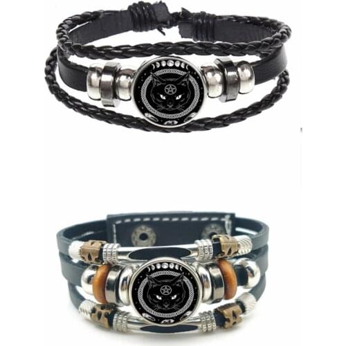 Vintage Witchcraft Cat Patron Saint Bracelet Mysterious Halloween Christmas Gift Bangles Luxury Jewelry for Women Mens Bracelet