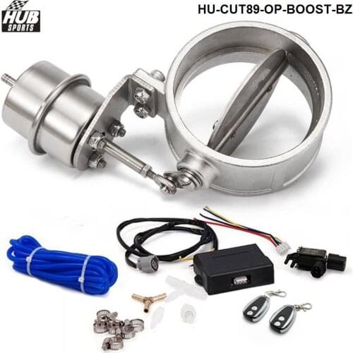 Exhaust Control Valve W/ Boost Actuator Cutout 89mm Pipe Opend W/ Wireless Remote Controller Set HU-CUT89-OP-BOOST-BZ