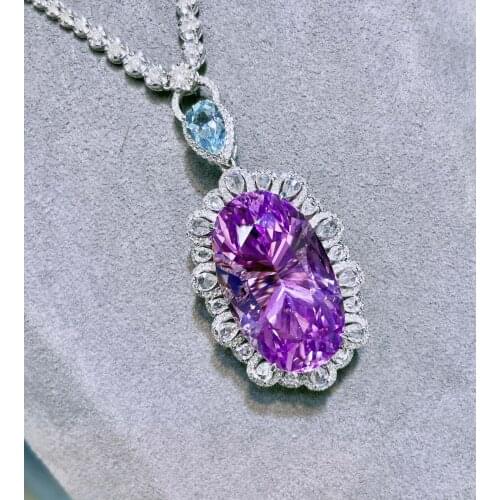 LR712 Fine Jewelry Solid 18K Gold Nature Kunzite Gemstones 50ct Diamonds Pendants Necklaces for Women