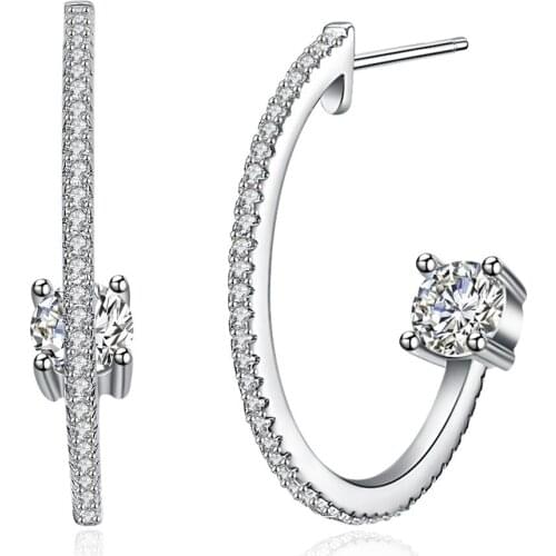 ZEMIOR 925 Sterling Silver Earrings For Women Simple Shiny Round Cubic Zirconia Stud Earring Female Silver Jewlery Ear Studs