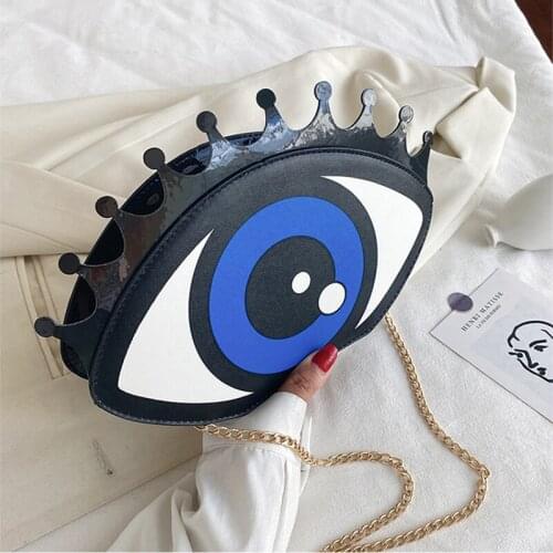 Ladies Fashion Eye Graphic Zipper Shoulder Messenger Bag Casual Cool Chain Detachable Shoulder Strap Mobile Dating Wallet Purses