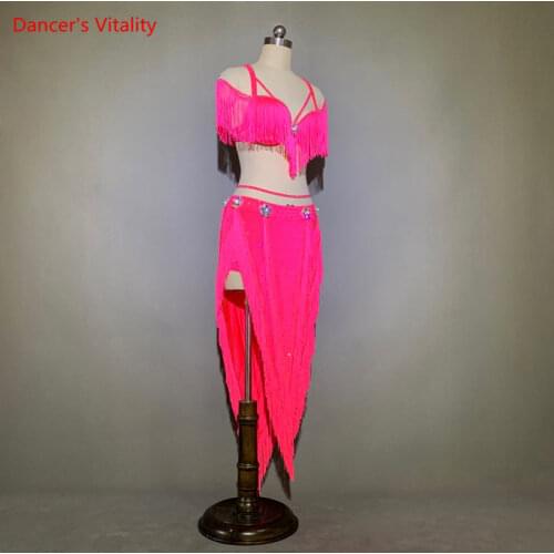 Belly Dance Female Child Adult Tassel Top Profession Custom High-End Diamond Bra Long Skirt Performance Practice Clothes Suit