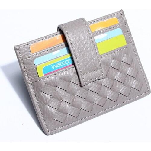 2021 Women Fashion Woven Leather Wallet ID Credit Card Holder Female Cards Pack Slim Woven Card Purse Mini Coin Wallet