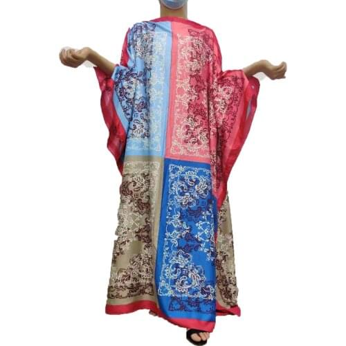 Plus Size Bohemian Colorful Printed BouBou Dresses For Women Traditional Dubai Abaya Muslim Silk Kaftan Maxi Dresses for Lady