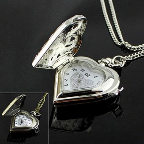 Women Vintage Hollow Heart-Shaped Pendant Long Chain Necklace Cute Pocket Watch Metal Chain Pocket Reloj Mujer Relogio Feminino